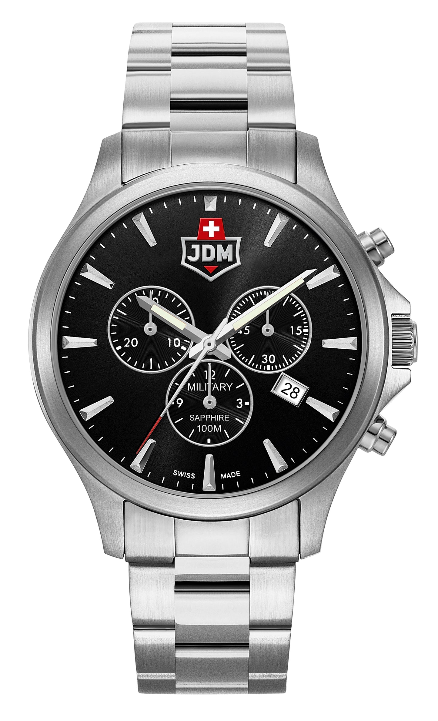 JDM Military Alpha Chrono Black Dial Stainless Steel Bracelet