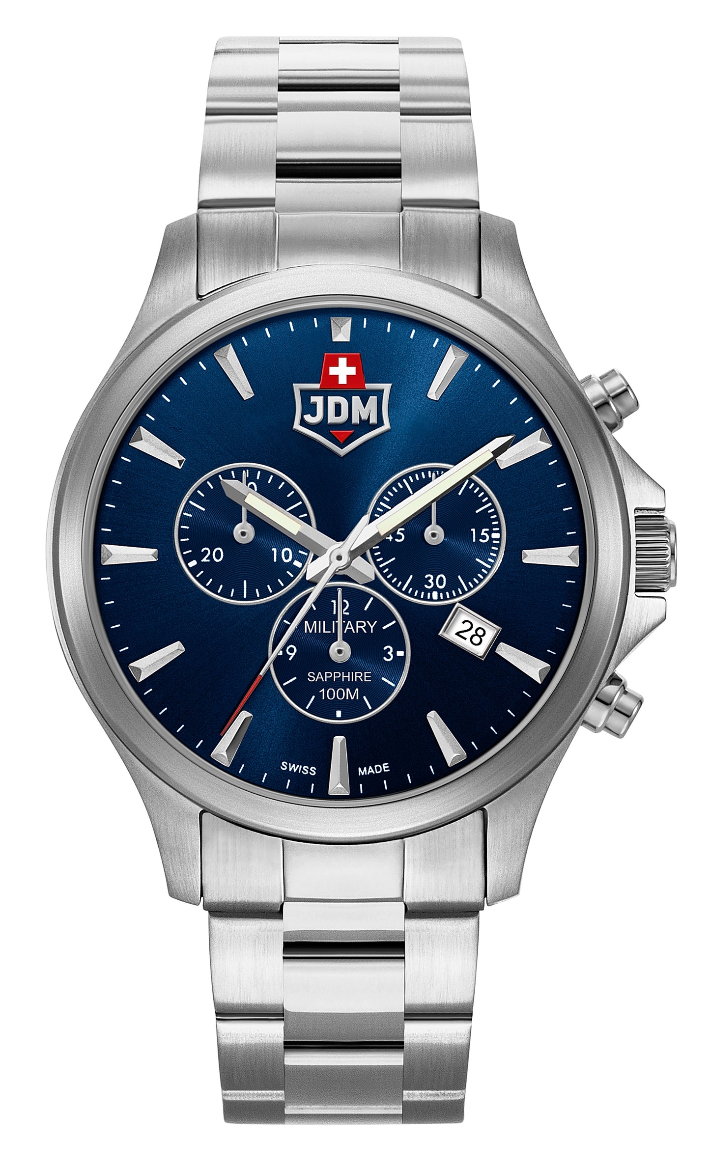 JDM Military Alpha Chrono Blue Dial Stainless Steel Bracelet