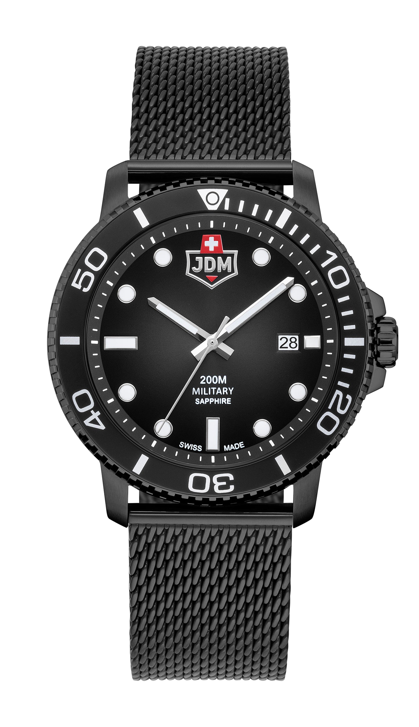 JDM Military Tango Black Dial Black IP Milanese Strap