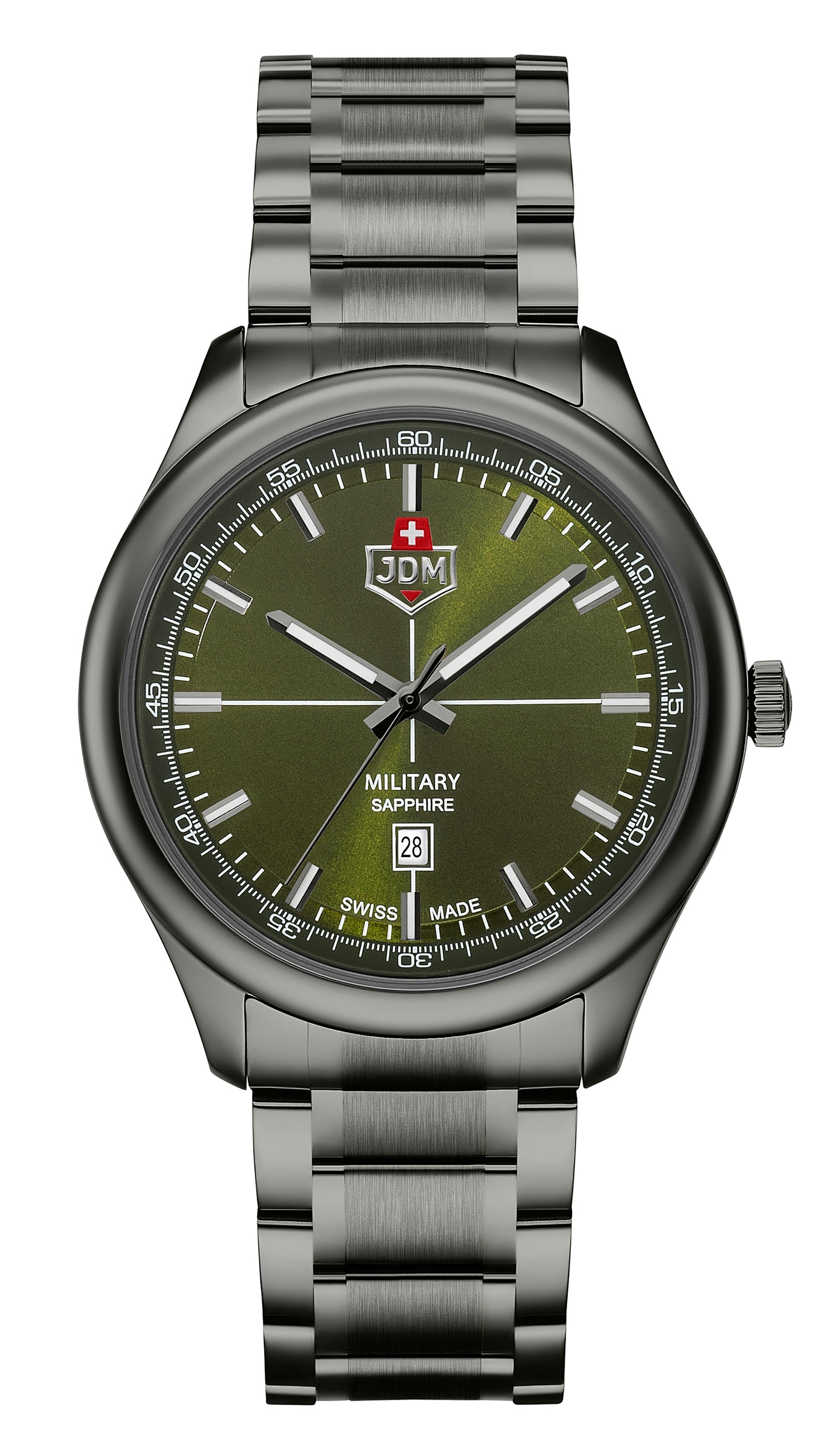 JDM Military Alpha Mission Green Dial Gun Metal IP Bracelet
