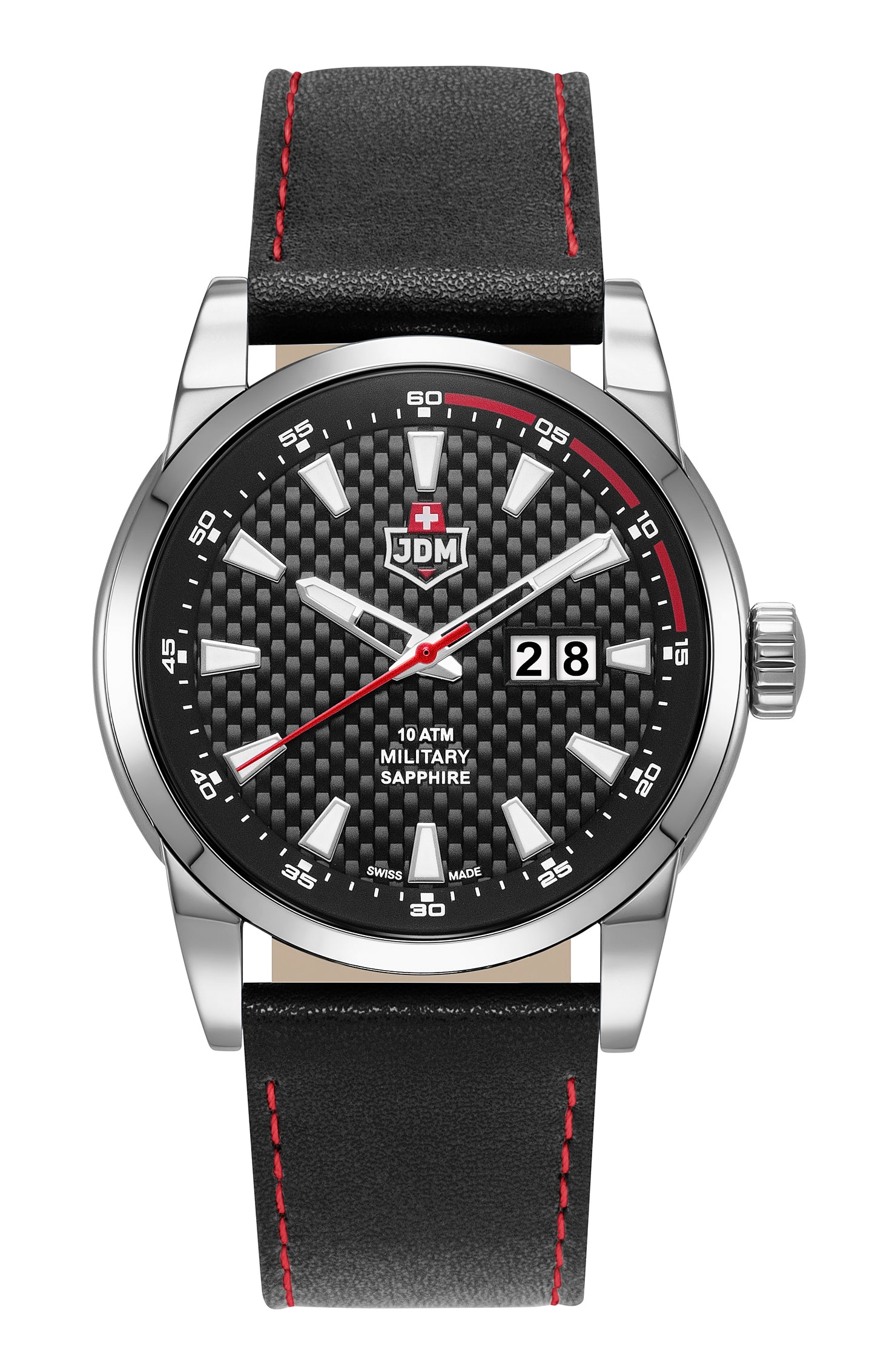 JDM Military Foxtrot Black Dial Black Leather Strap