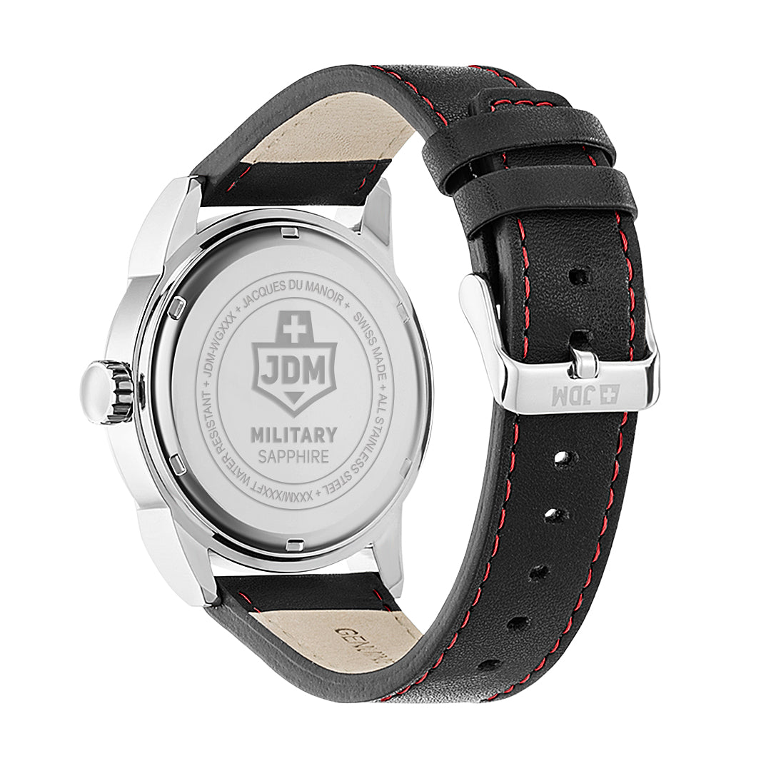 JDM Military Foxtrot Black Dial Black Leather Strap