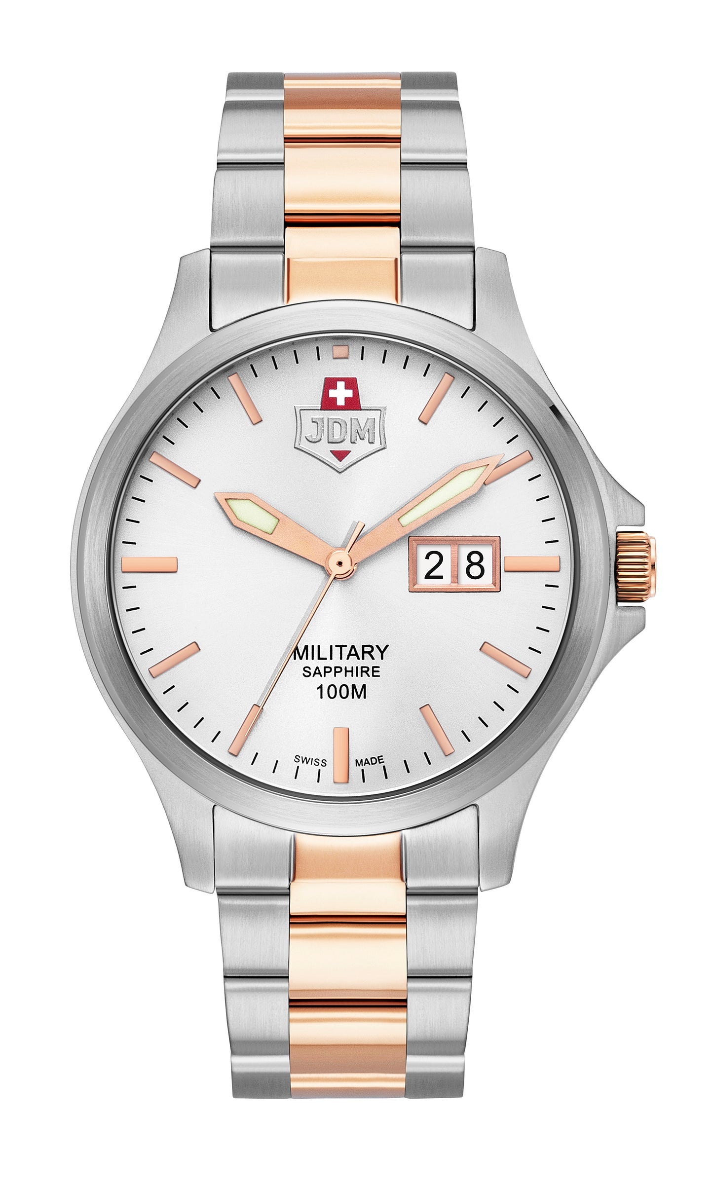 JDM Military Alpha Big Date Silver Dial Rosegold Bi-colour Bracelet