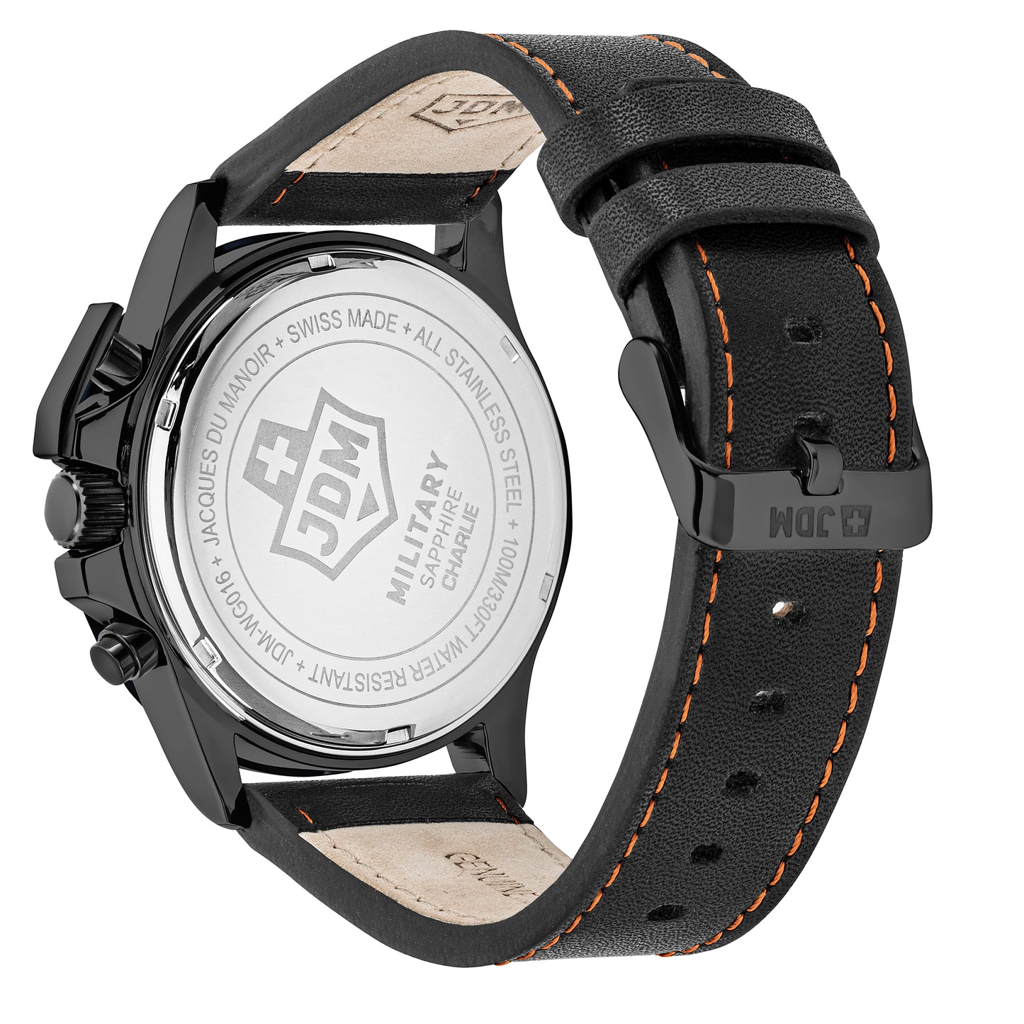 JDM Military Charlie Orange Dial Black Leather Strap