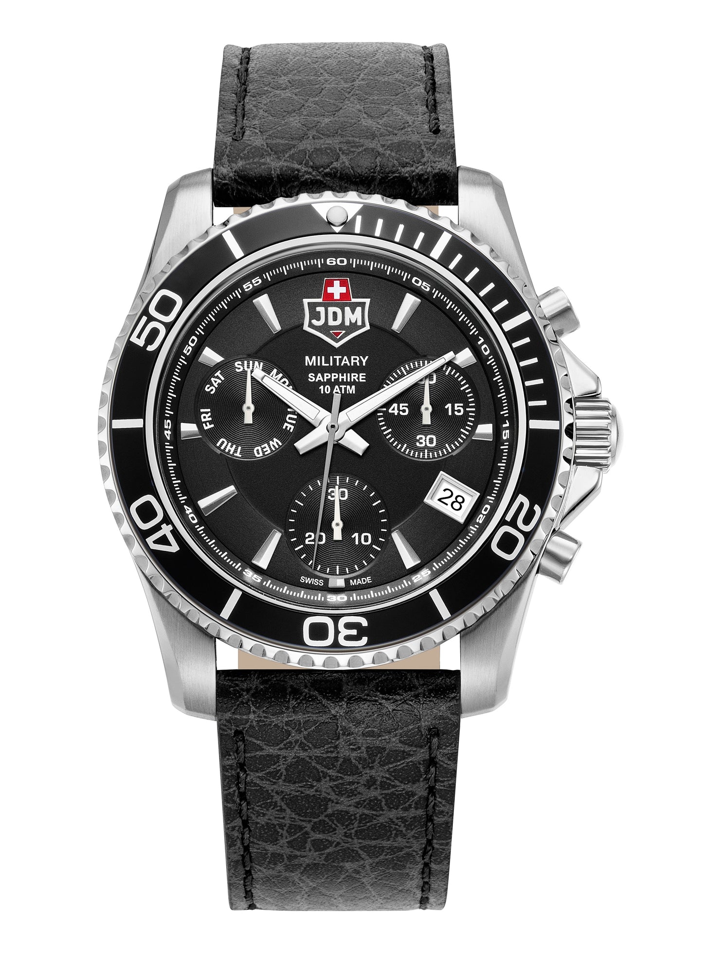 JDM Military Sierra Chrono Black Dial Black Leather Strap