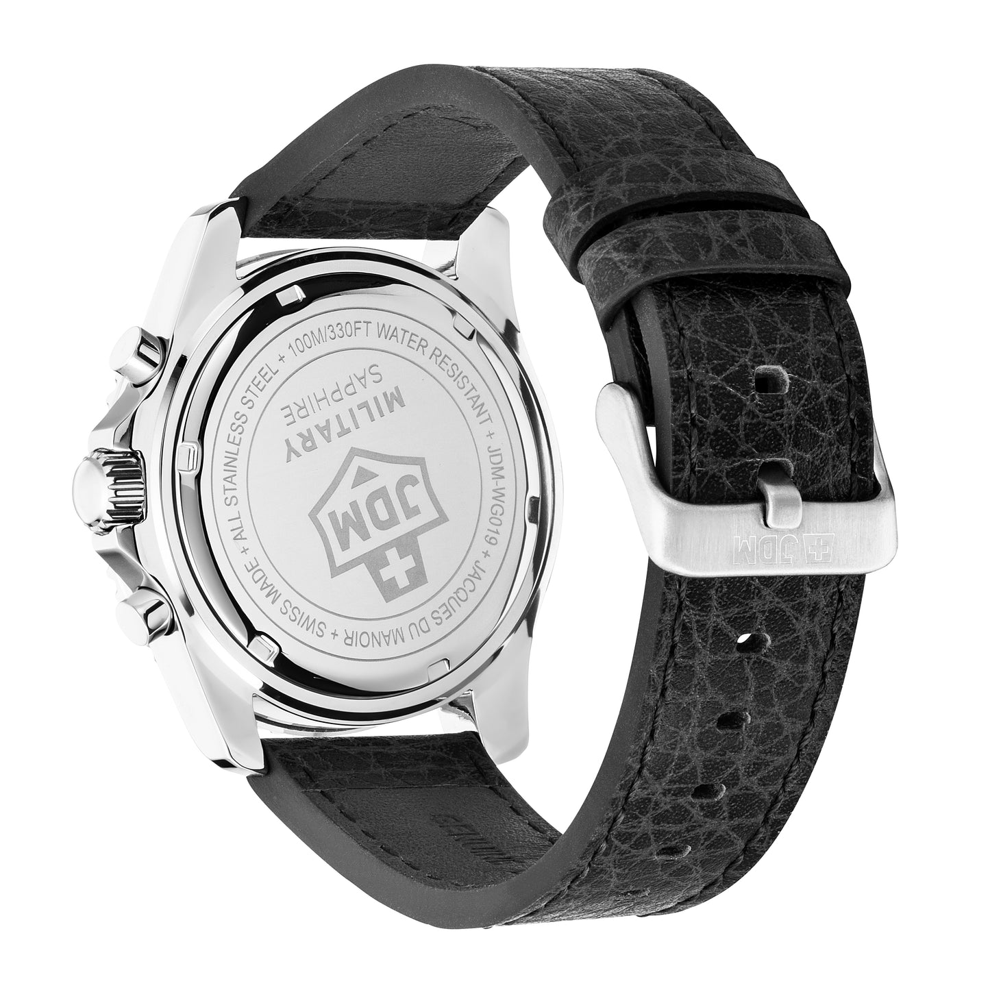 JDM Military Sierra Chrono Black Dial Black Leather Strap