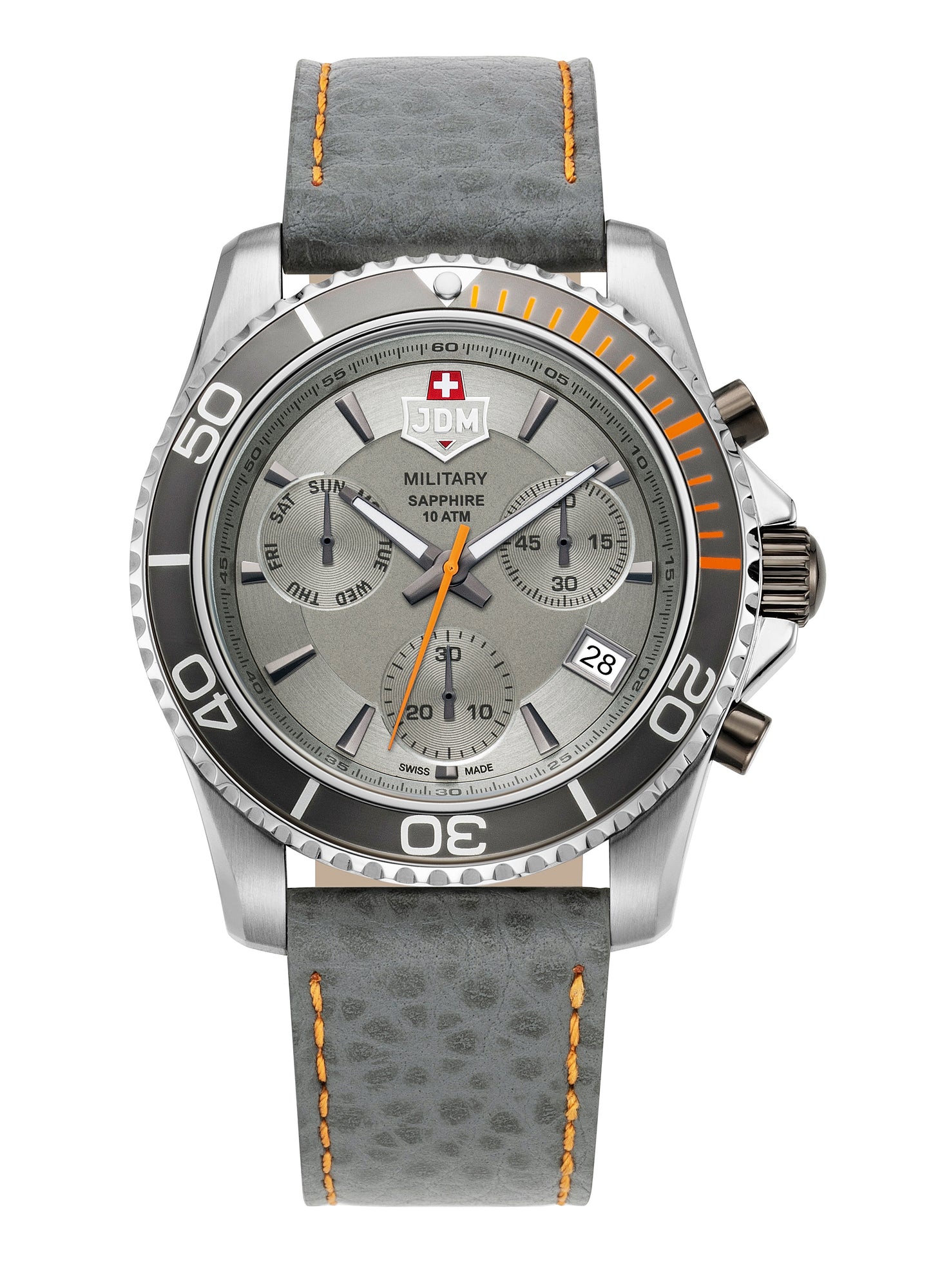JDM Military Sierra Chrono Grey Dial Grey Leather Strap