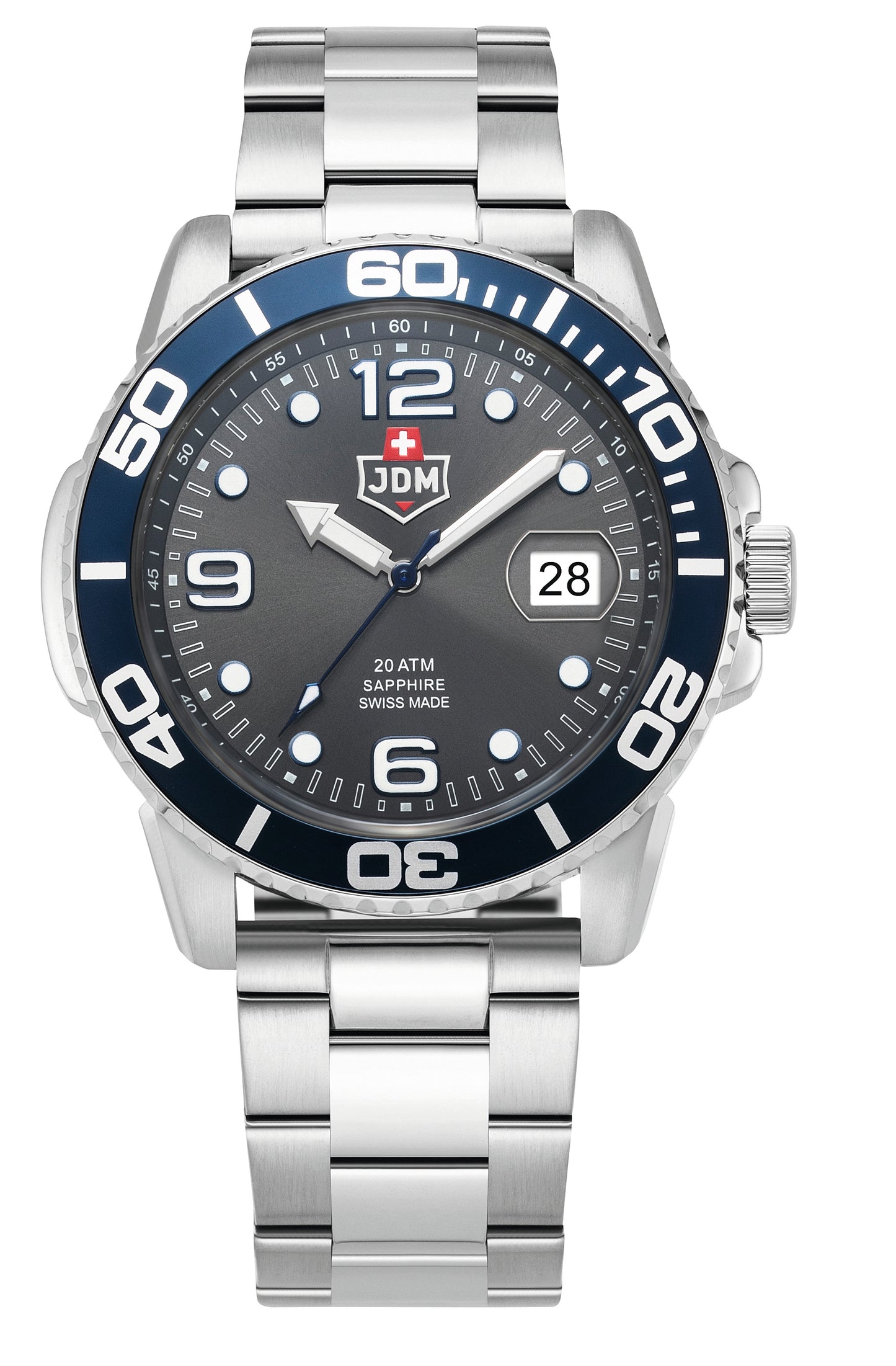 JDM Military Mike Boxed Set Grey Dial Stainless Steel Bracelet including Black Silicone Strap