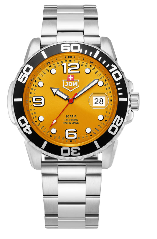 JDM Military Mike Boxed Set Yellow Dial Stainless Steel Bracelet including Black Silicone Strap