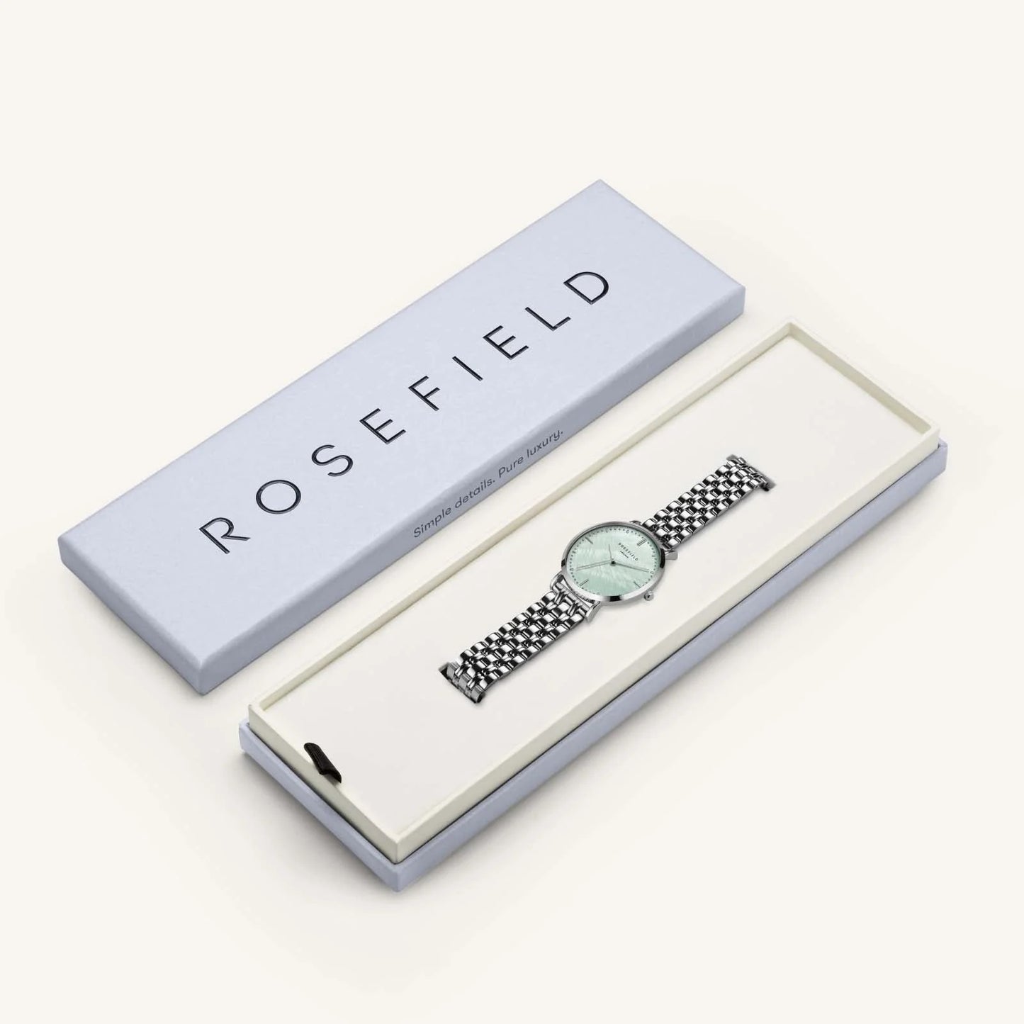 Rosefield Upper East Side Silver Watch with Mint Green Dial