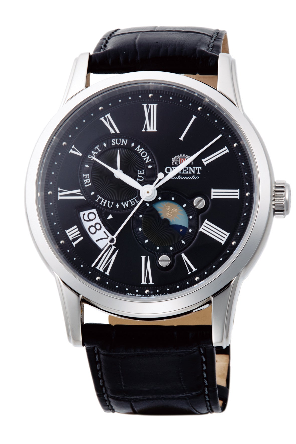 Orient Sun & Moon Black Leather Strap Black Dial