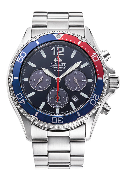 Orient Mako Solar Powered Chrono Steel Bracelet Blue Dial
