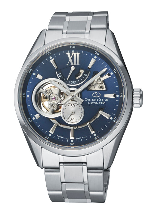 Orient Star Semi Skeleton Steel Bracelet Blue Dial