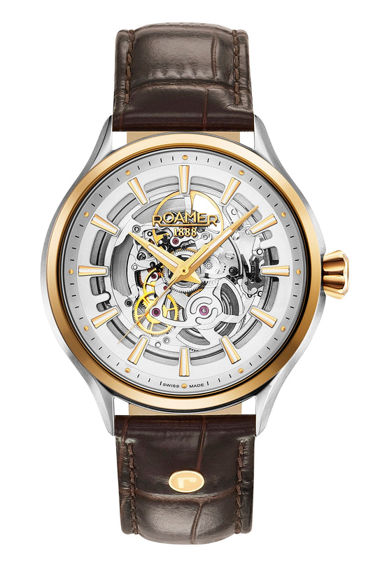 Roamer Competence Skeleton III, Swiss Made, Brown Leather Strap