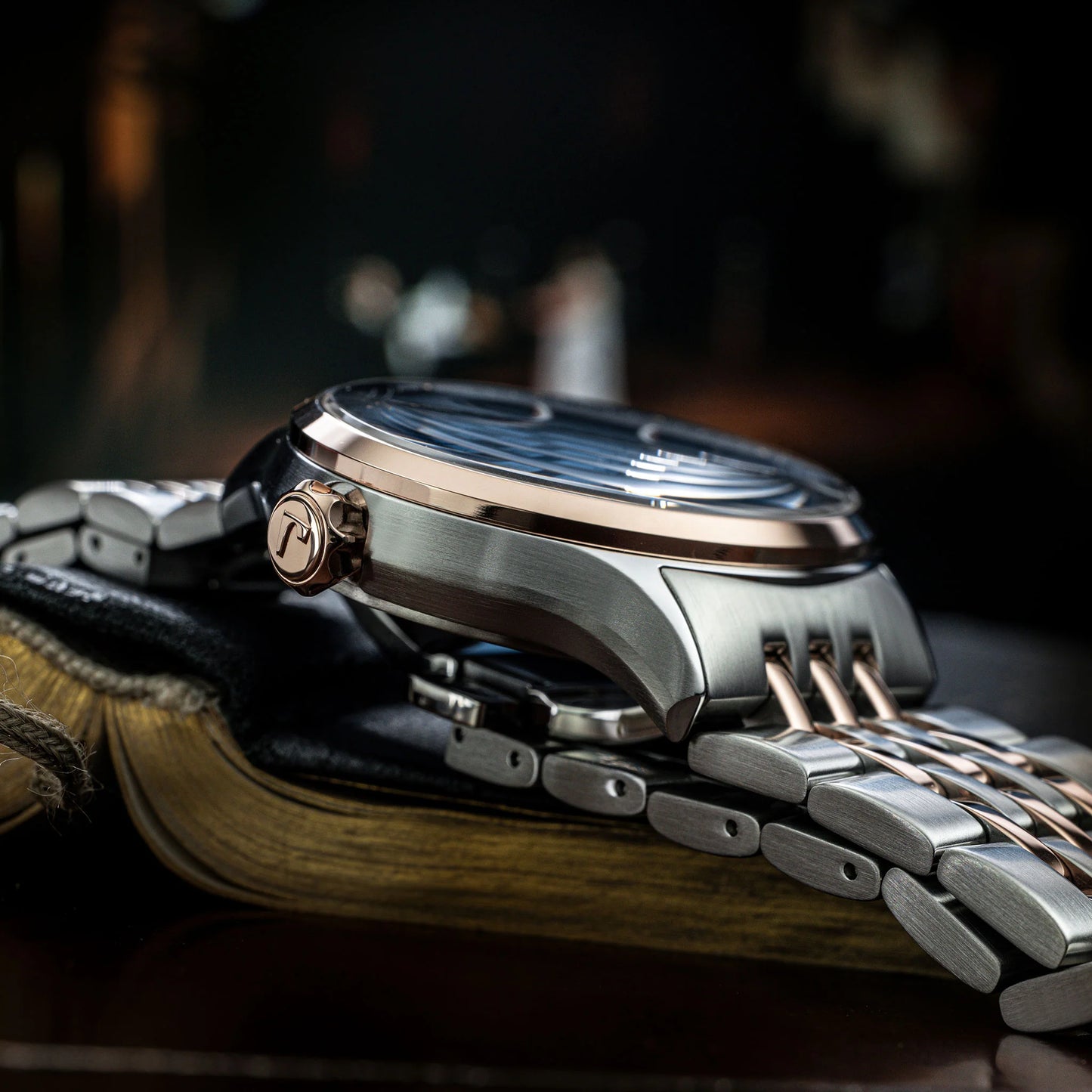 Roamer Competence Skeleton III, Swiss Made, Yellow Gold Bicolour Bracelet, Blue Dial