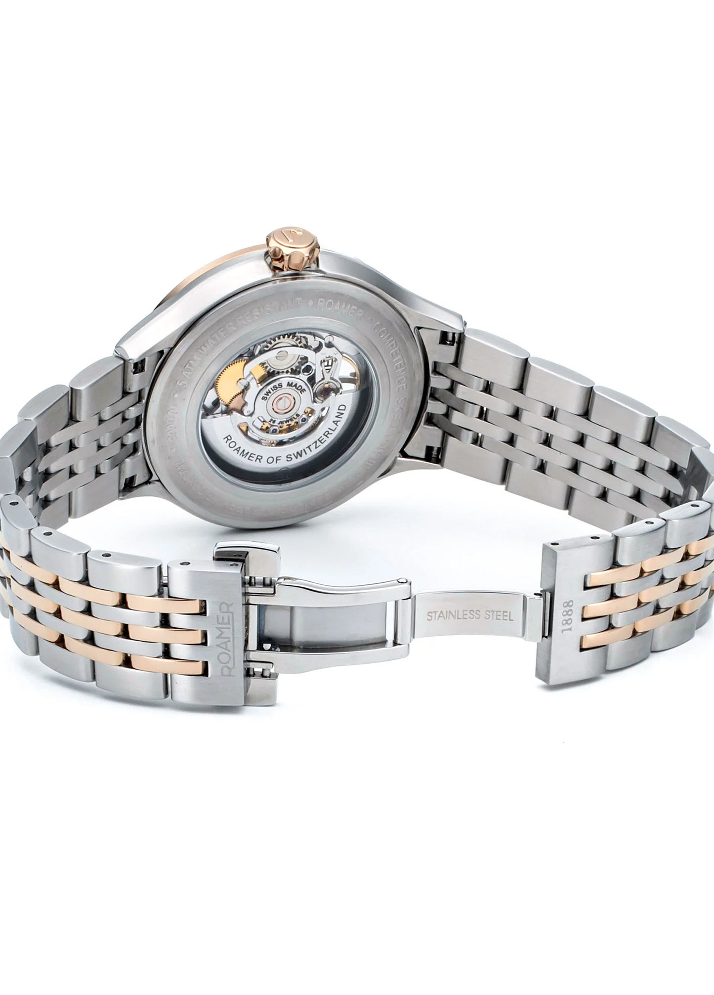 Roamer Competence Skeleton III, Swiss Made, Yellow Gold Bicolour Bracelet, Blue Dial