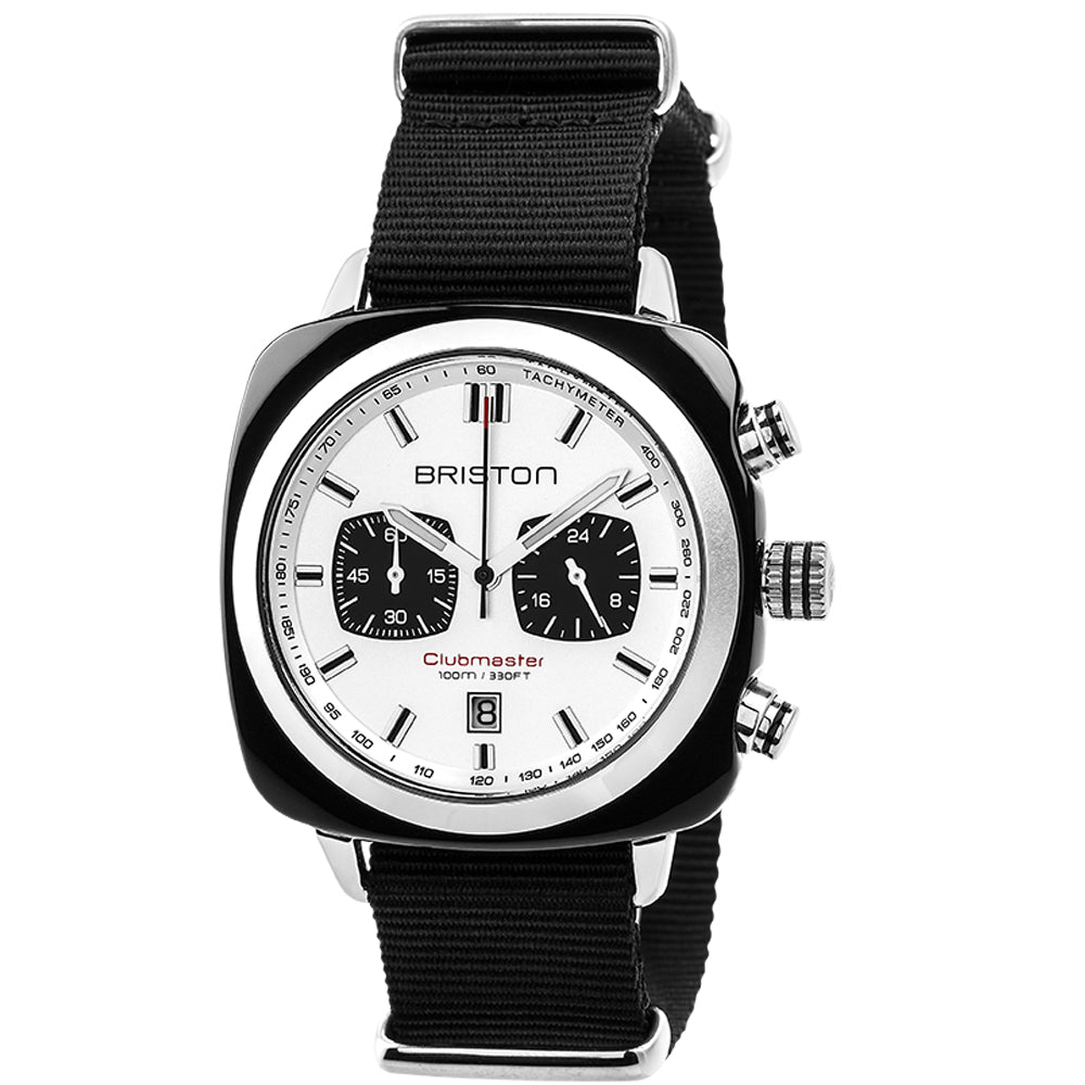 Briston Clubmaster Sport Chronograph, White Dial Black Nato Strap