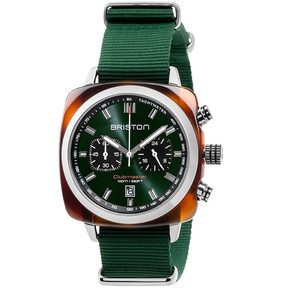 Briston Clubmaster Sport Chronograph, Green Dial and Nato Strap