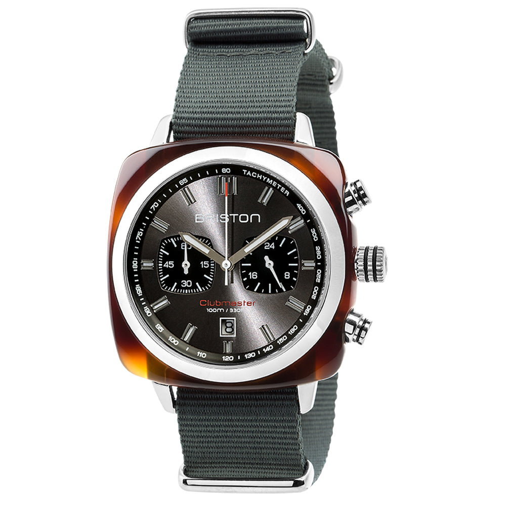 Briston Clubmaster Sport Chronograph, Grey Dial and Nato Strap