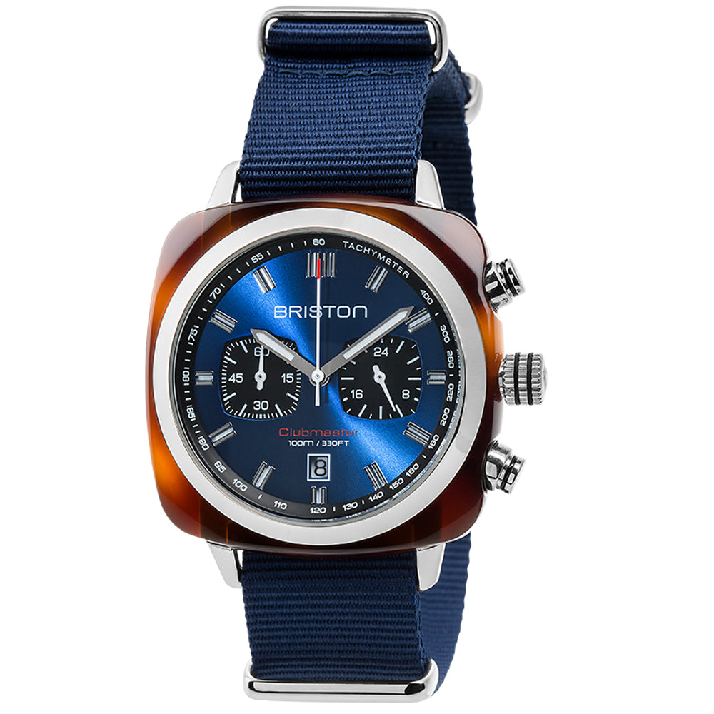 Briston Clubmaster Sport Chronograph, Navy Blue Dial and Nato Strap
