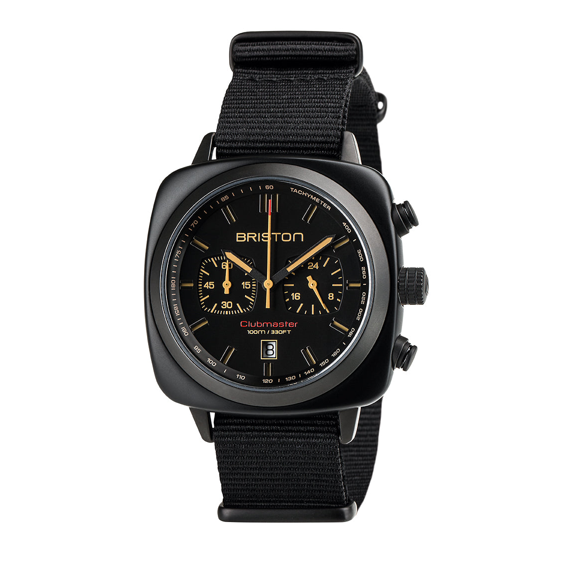 Briston Trendsetters Sport Chronograph Black Dial, Case and Nato Strap with Orange Numerals