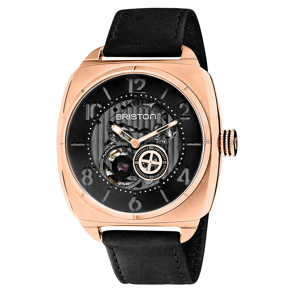 Briston Streamliner Skeleton Black Dial Black Strap Rosegold IP case