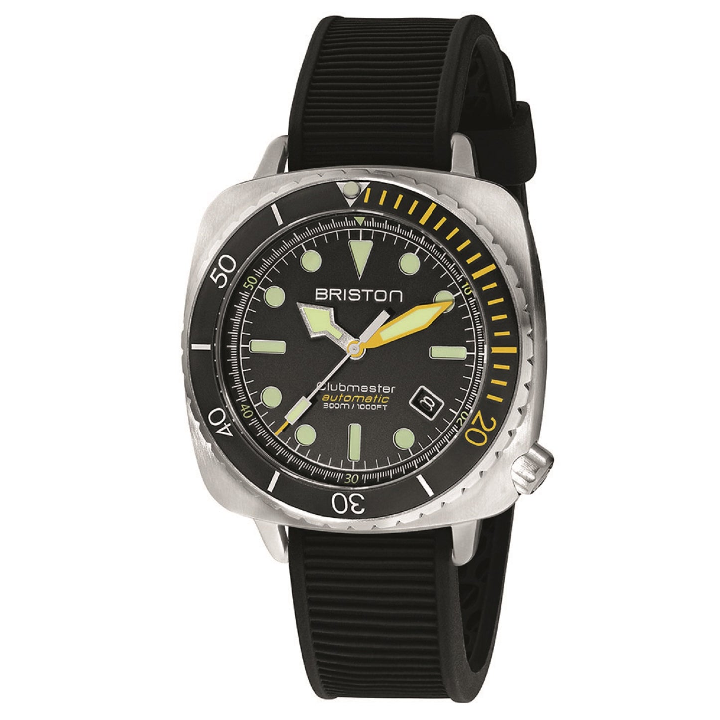 Briston Diver Pro Black Dial with Yellow Markers Black Rubber Strap Stainless Steel Case