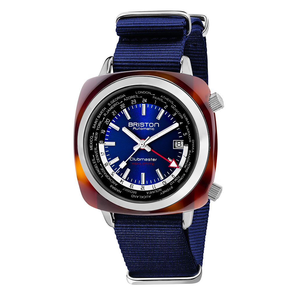 Briston Clubmaster Traveler Worldtime GMT Blue Dial and Nato Strap