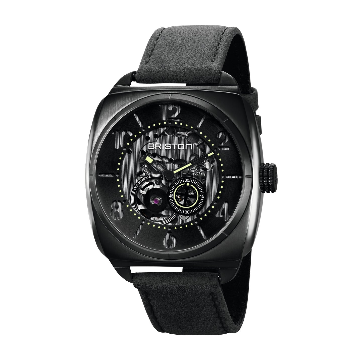 Briston Streamliner Skeleton Black Dial Black IP Case Black Vintage Leather Strap