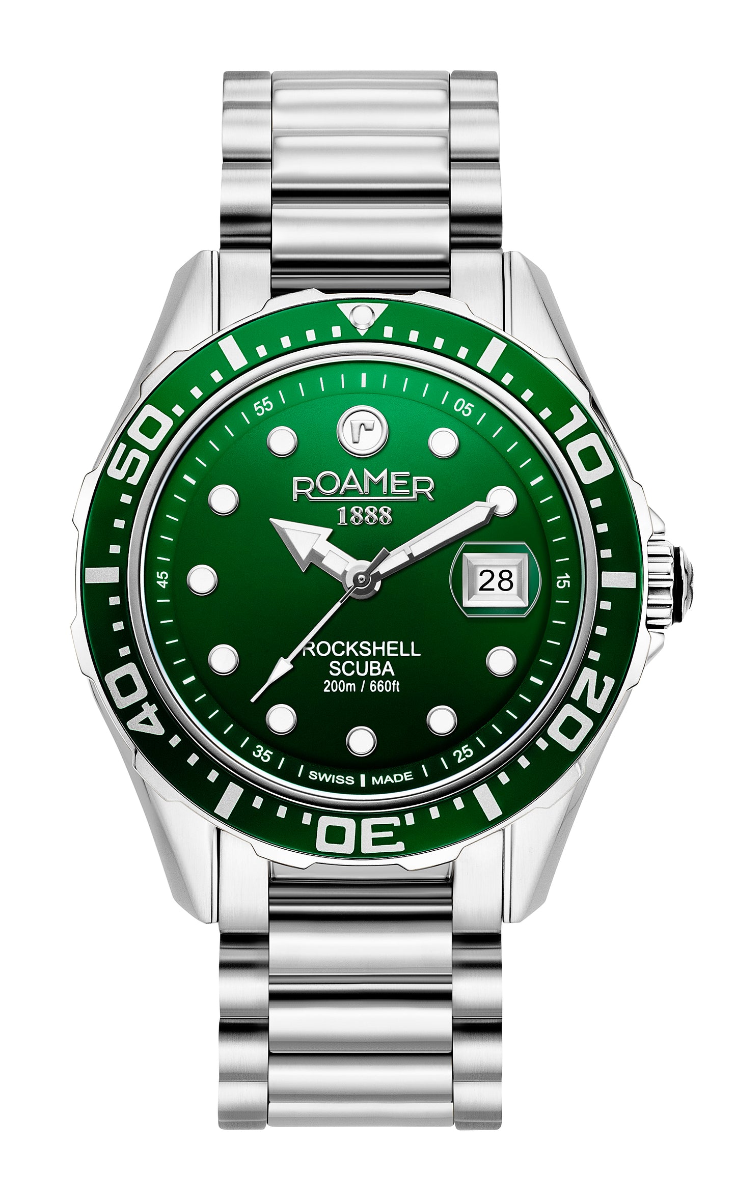 Roamer Rockshell Mark III Scuba Green Dial Stainless Steel Bracelet