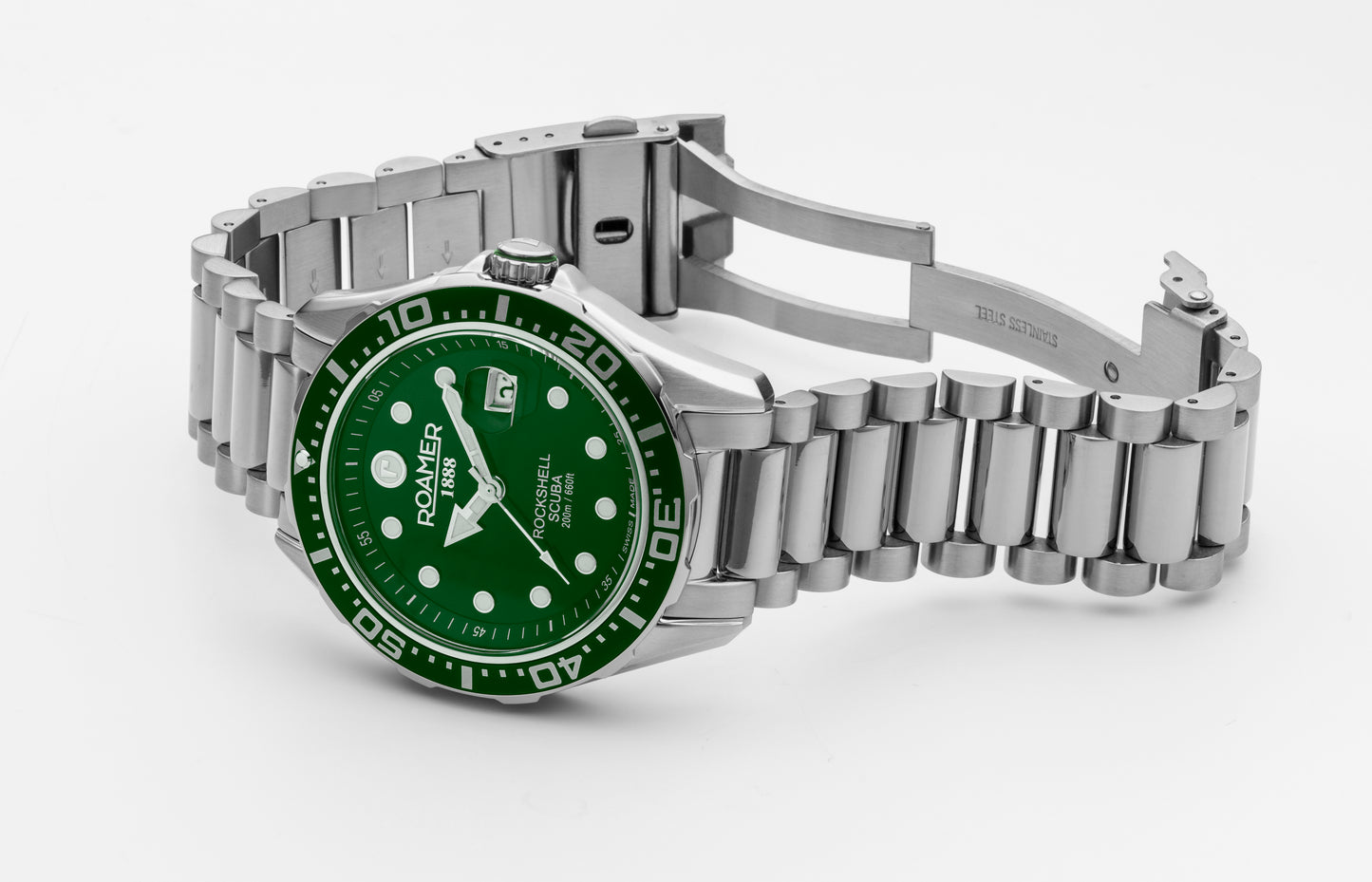 Roamer Rockshell Mark III Scuba Green Dial Stainless Steel Bracelet