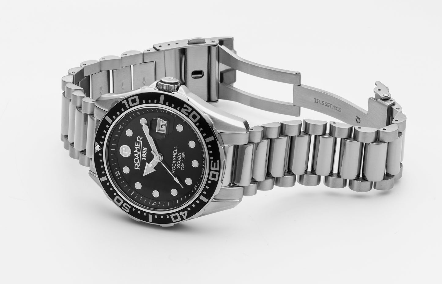 Roamer Rockshell Mark III Scuba Black Dial Stainless Steel Bracelet