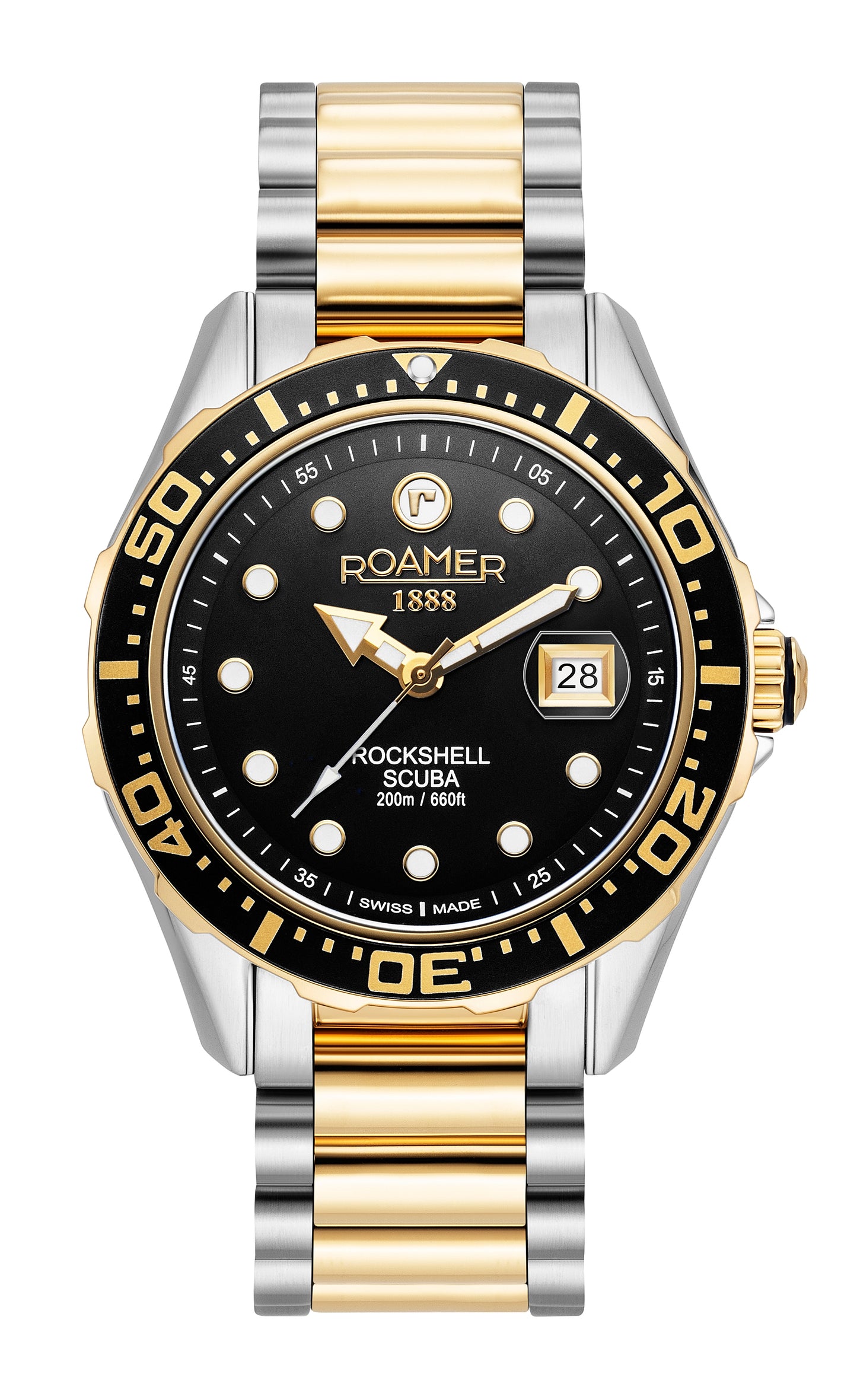 Roamer Rockshell Mark III Scuba Black Dial Yellow Gold Bi-colour Bracelet