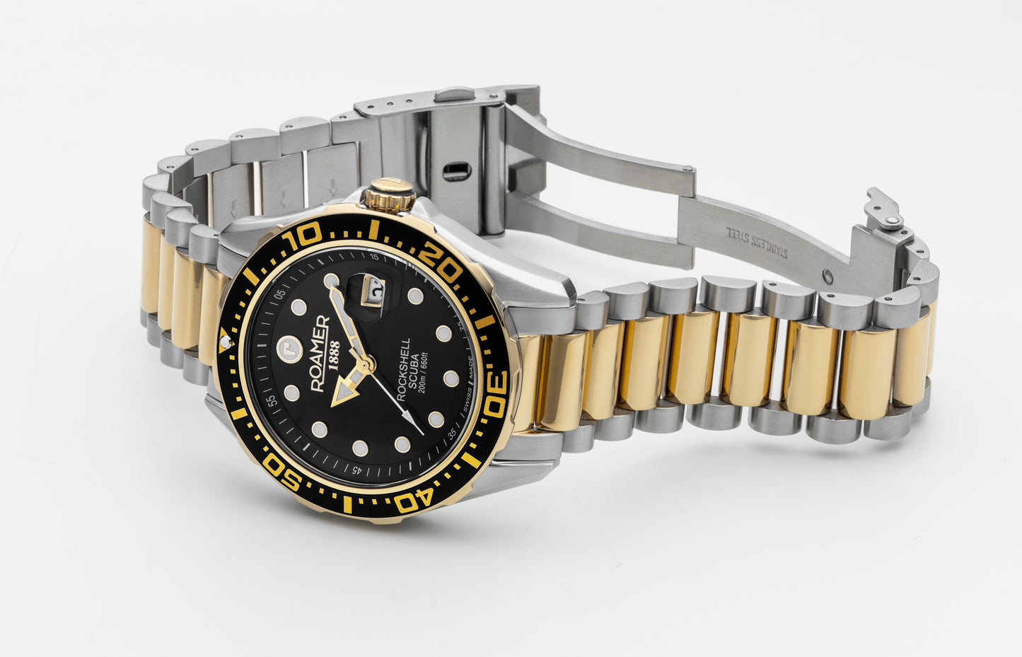 Roamer Rockshell Mark III Scuba Black Dial Yellow Gold Bi-colour Bracelet