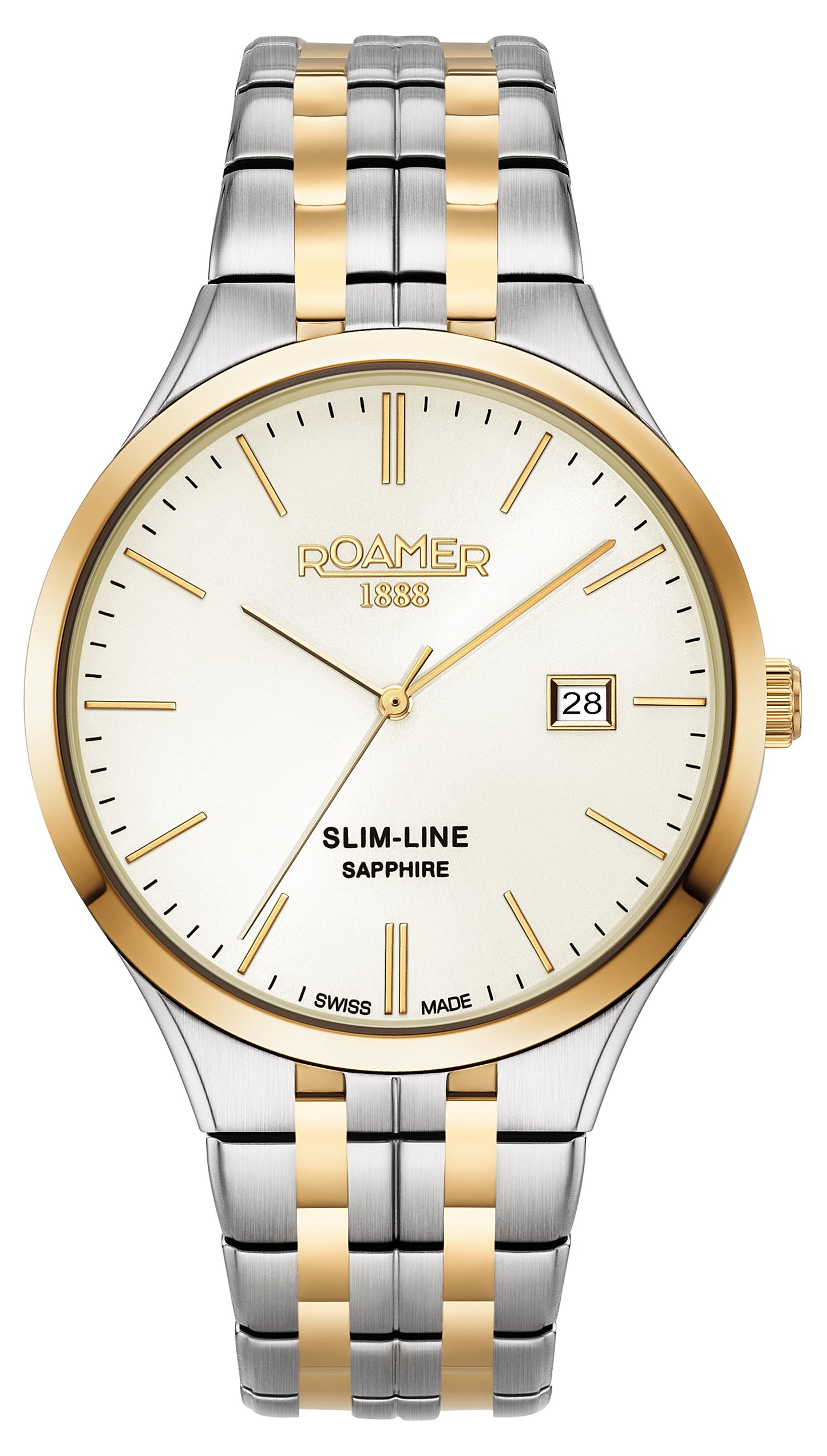 Roamer Slim-Line Classic Gents Silver Dial Yellow Gold Bi-colour Bracelet with Gold Accents