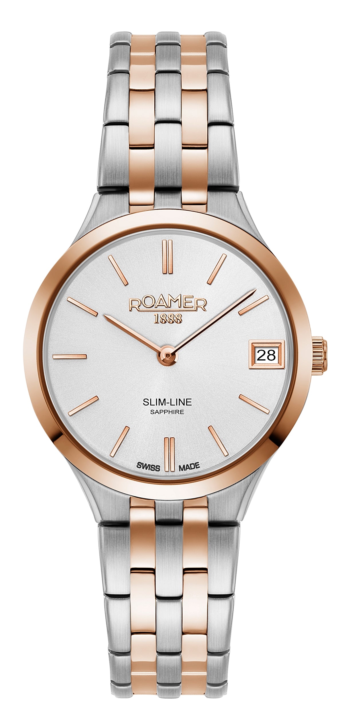 Roamer Slim-Line Classic Ladies, Silver Dial Rosegold Bi-colour Bracelet