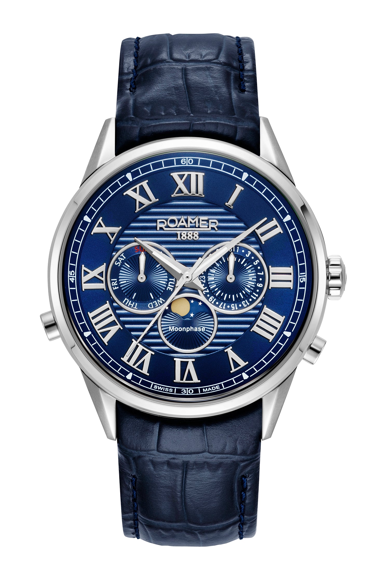 Roamer Superior Moonphase Blue Dial Blue Leather Strap