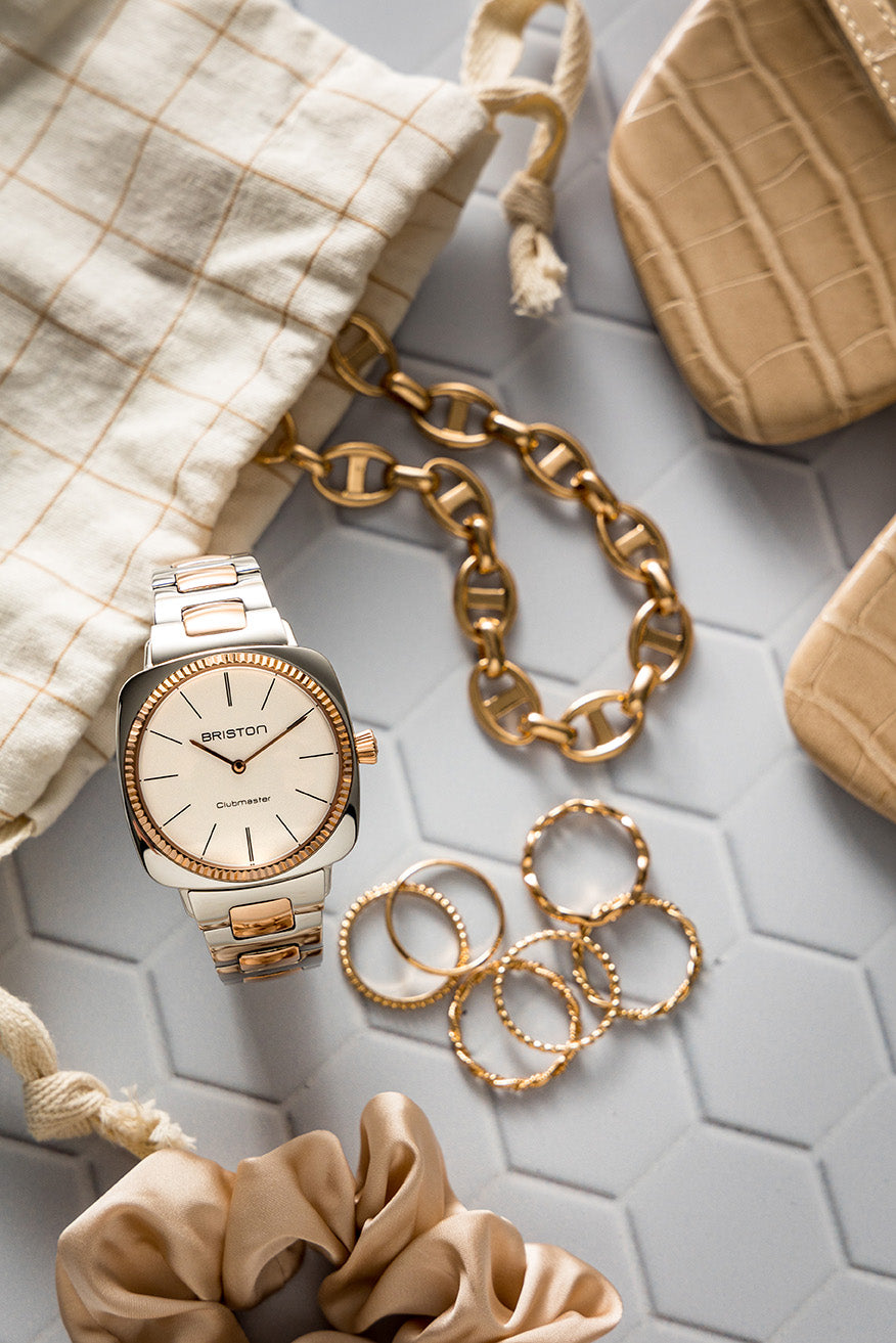 Briston Clubmaster Elegant, White Dial Rosegold Bi-colour Bracelet