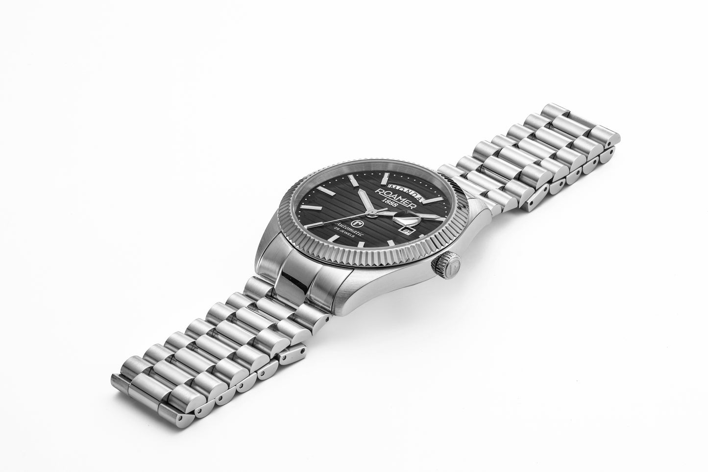 Roamer Primeline Day Date II Steel Bracelet Black Patterned Dial