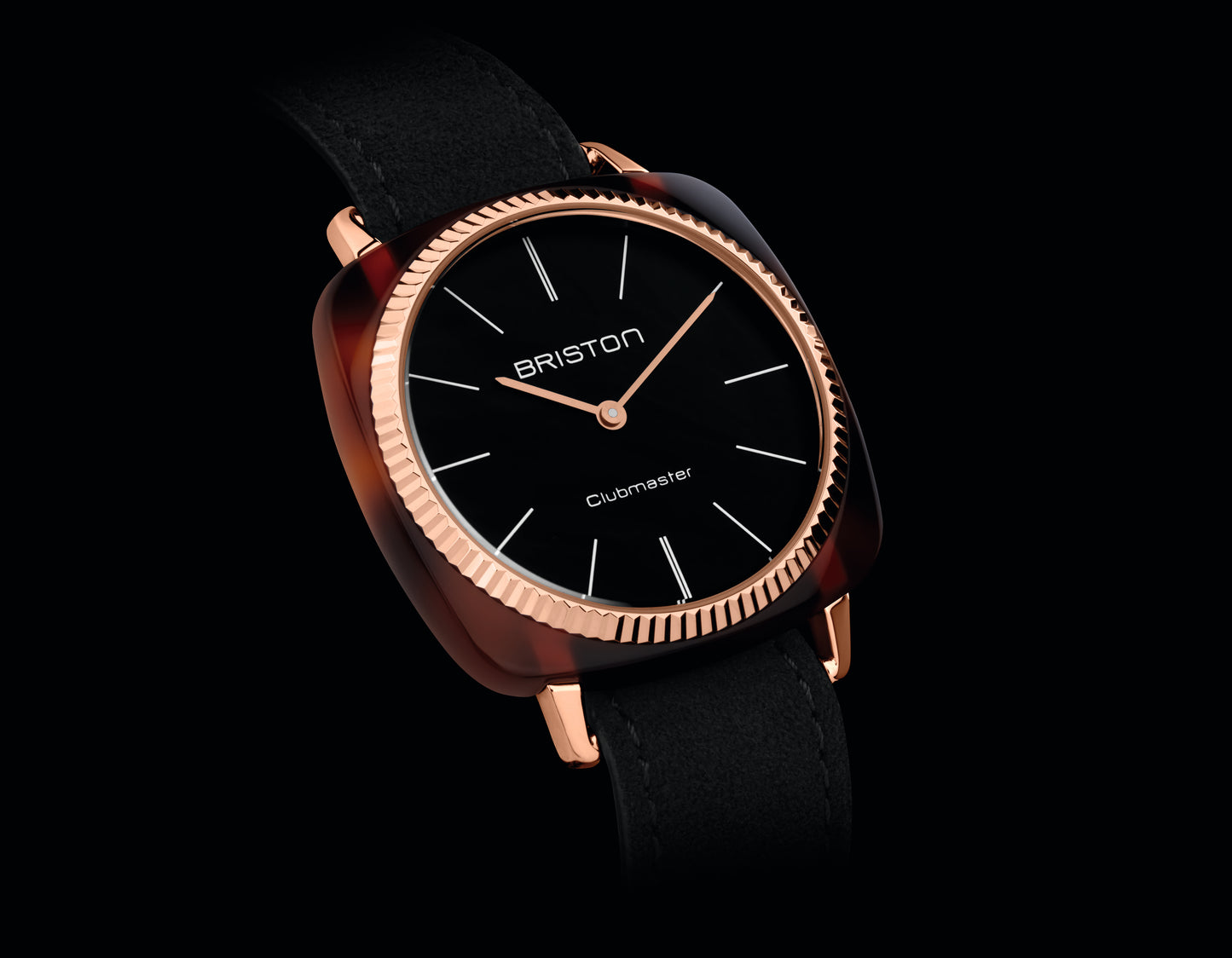 Briston Clubmaster Elegant, Black Dial Black Strap with Rosegold IP Accents