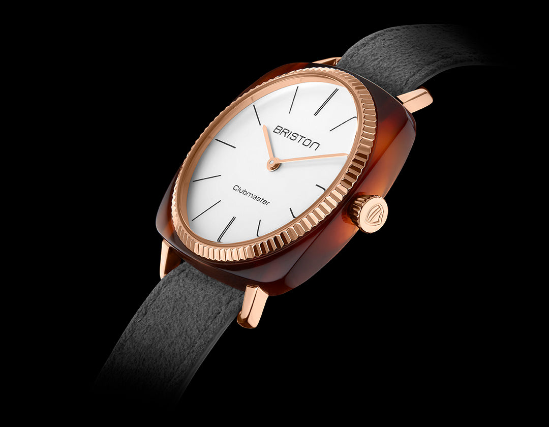 Briston Clubmaster Elegant, White Dial Grey Strap with Rosegold IP Accents