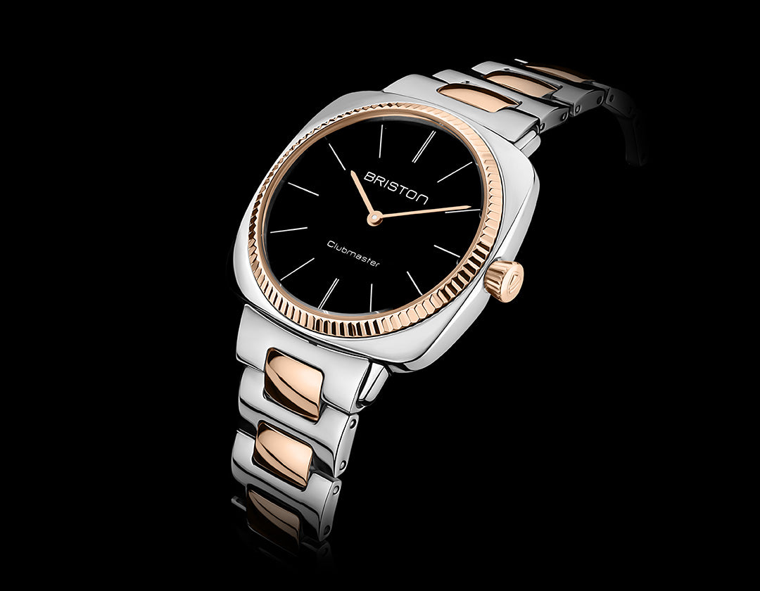 Briston Clubmaster Elegant, Black Dial Rosegold Bi-colour Bracelet