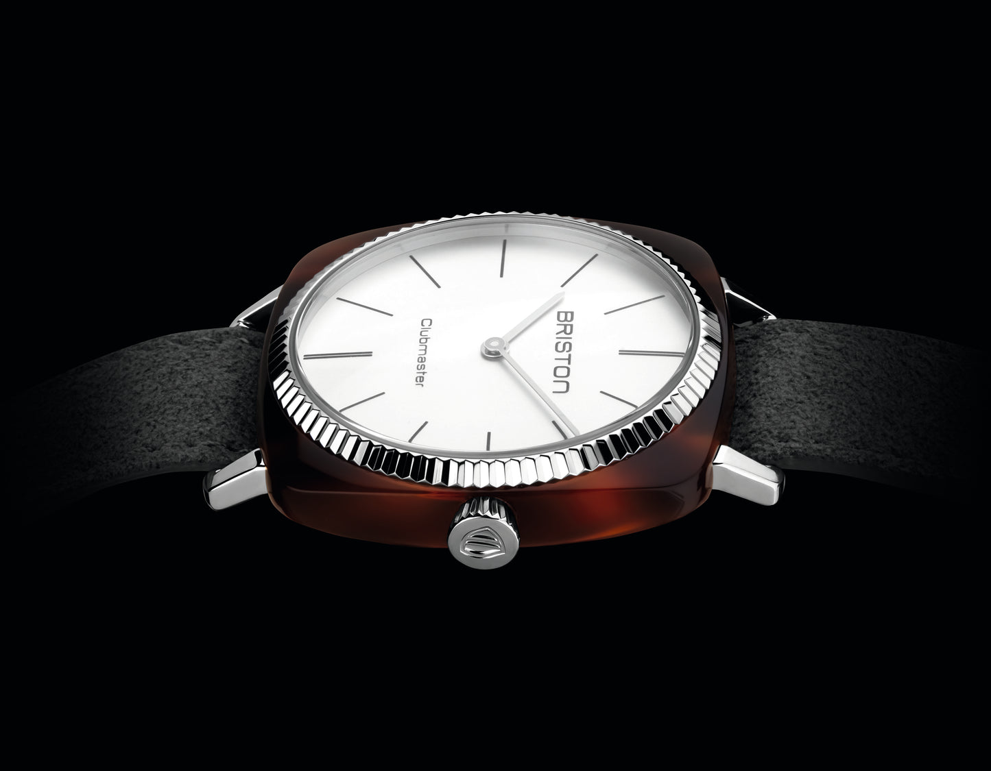 Briston Clubmaster Elegant, White Dial Grey Strap with Steel Accents