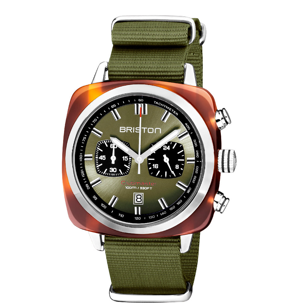 Briston Clubmaster Sport Chronograph, Olive Green Dial and Nato Strap