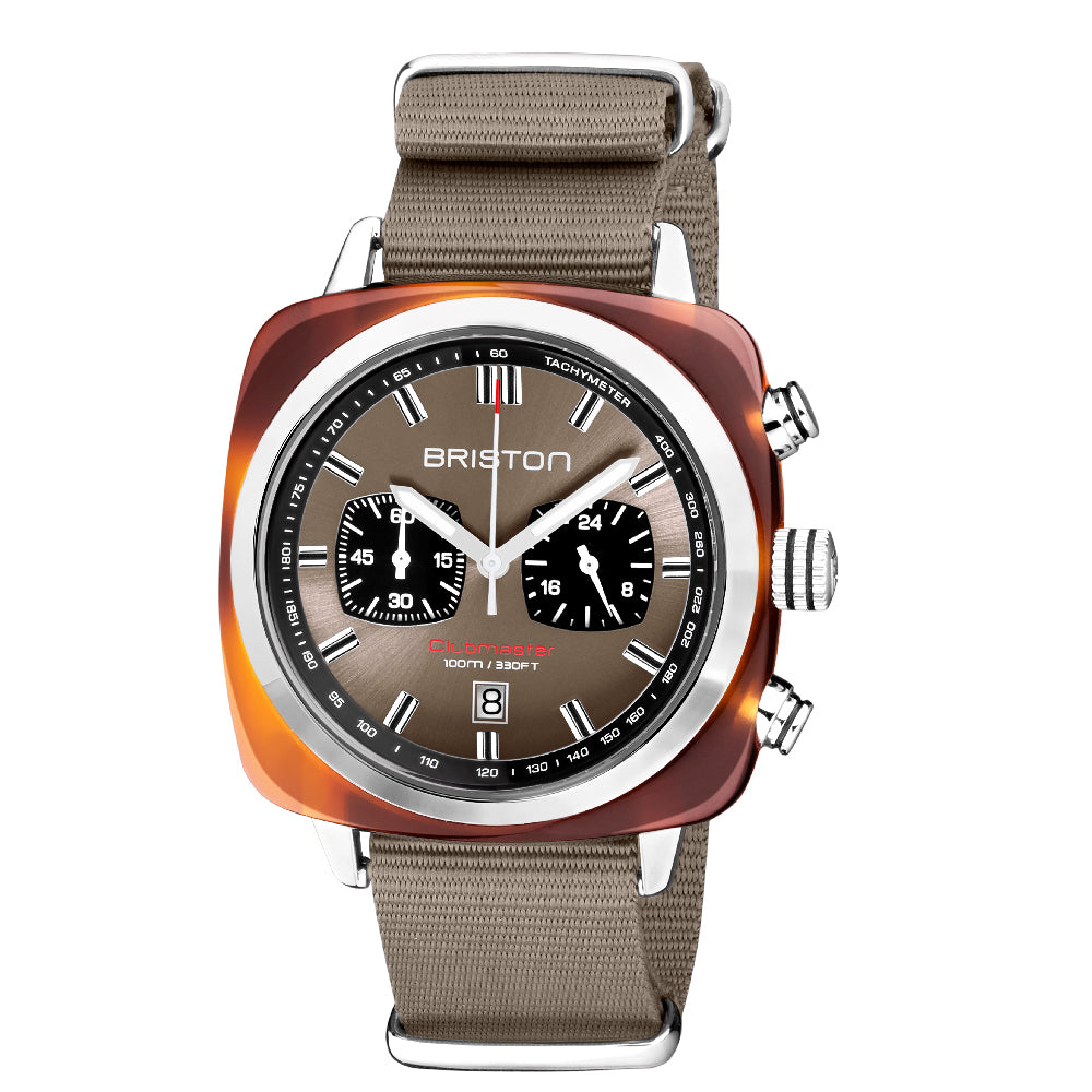 Briston Clubmaster Sport Chronograph, Taupe Dial and Nato Strap