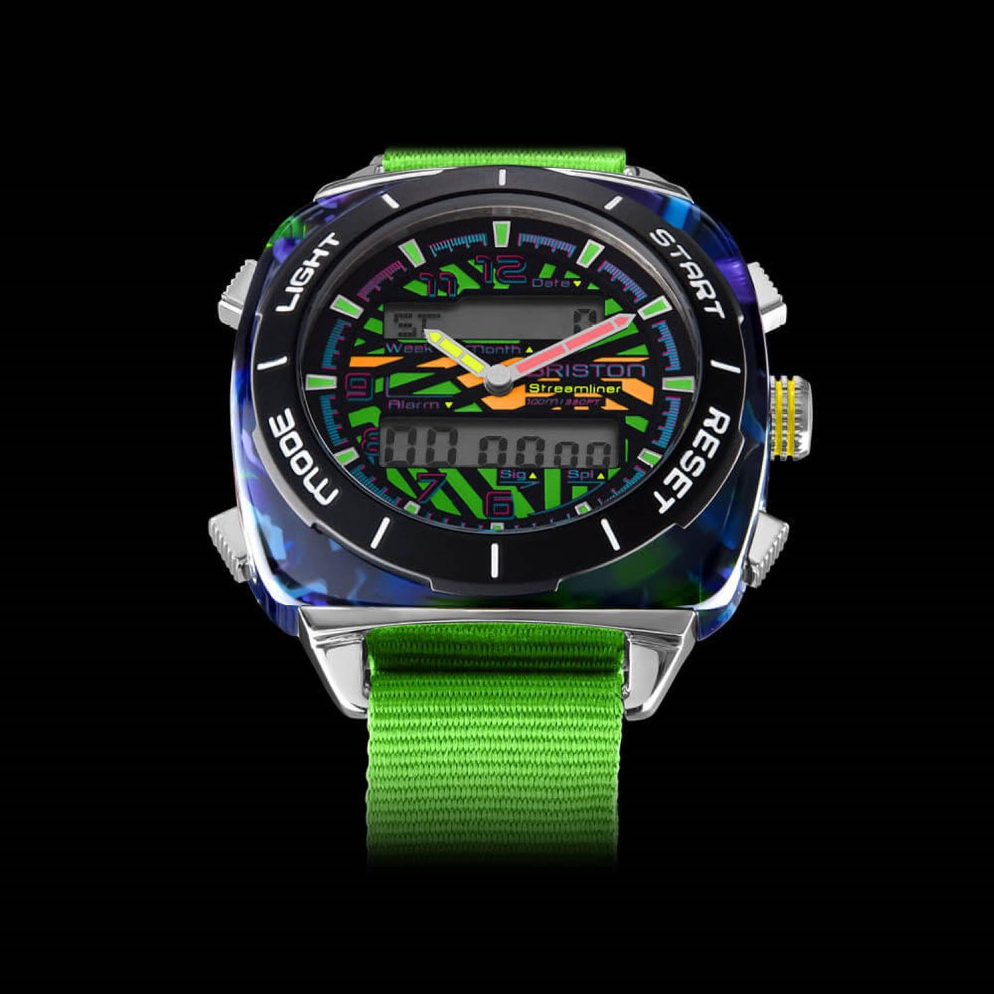 Briston Streamliner Adventure Swing Black Dial Neon Green Nato Strap