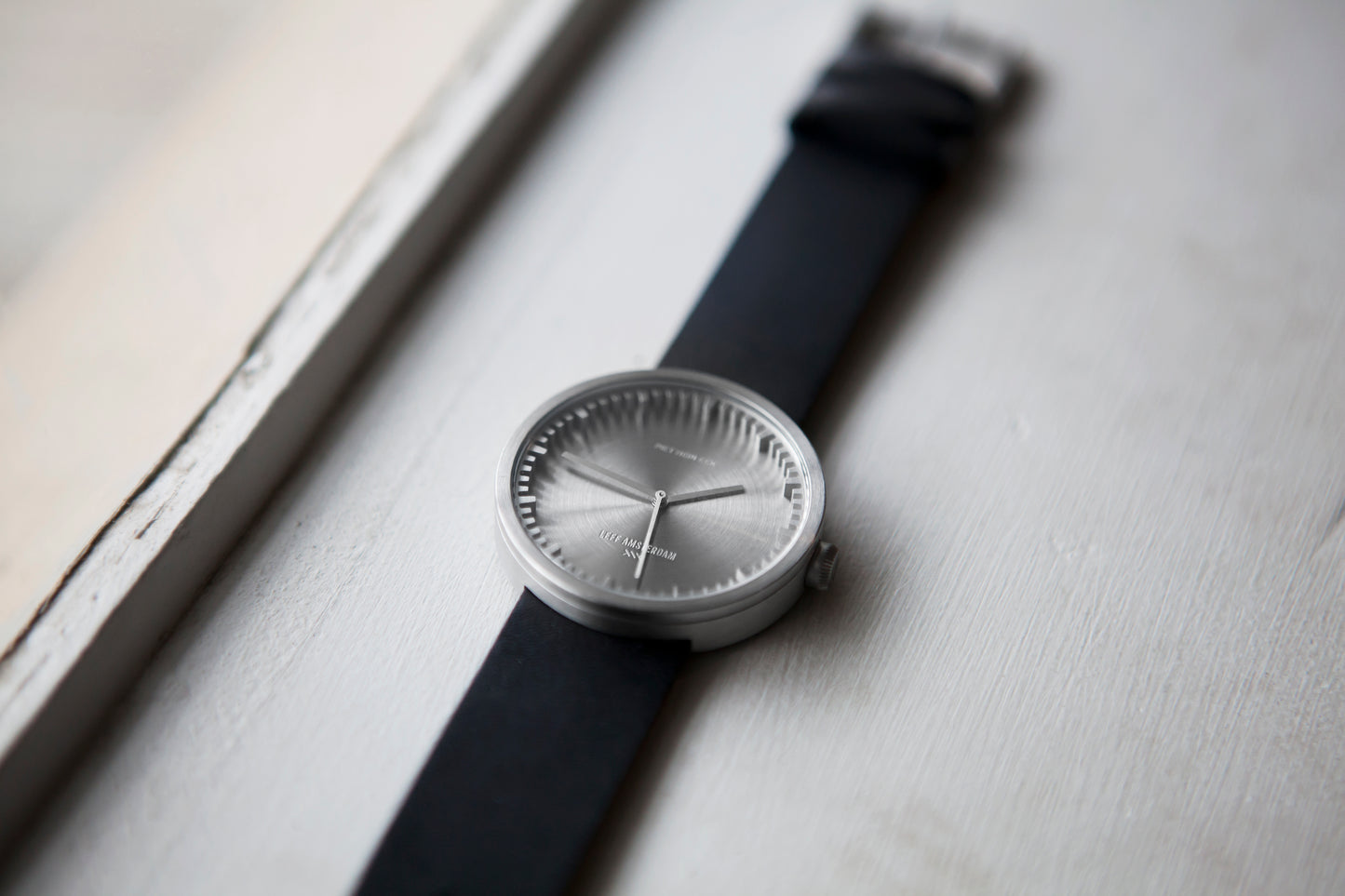 LEFF Amsterdam Tube Watch D38 Stainless Steel Case Black Leather Strap