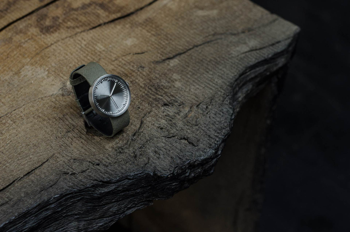 LEFF Amsterdam Tube Watch D38 Stainless Steel Case Green Cordura-Leather Strap