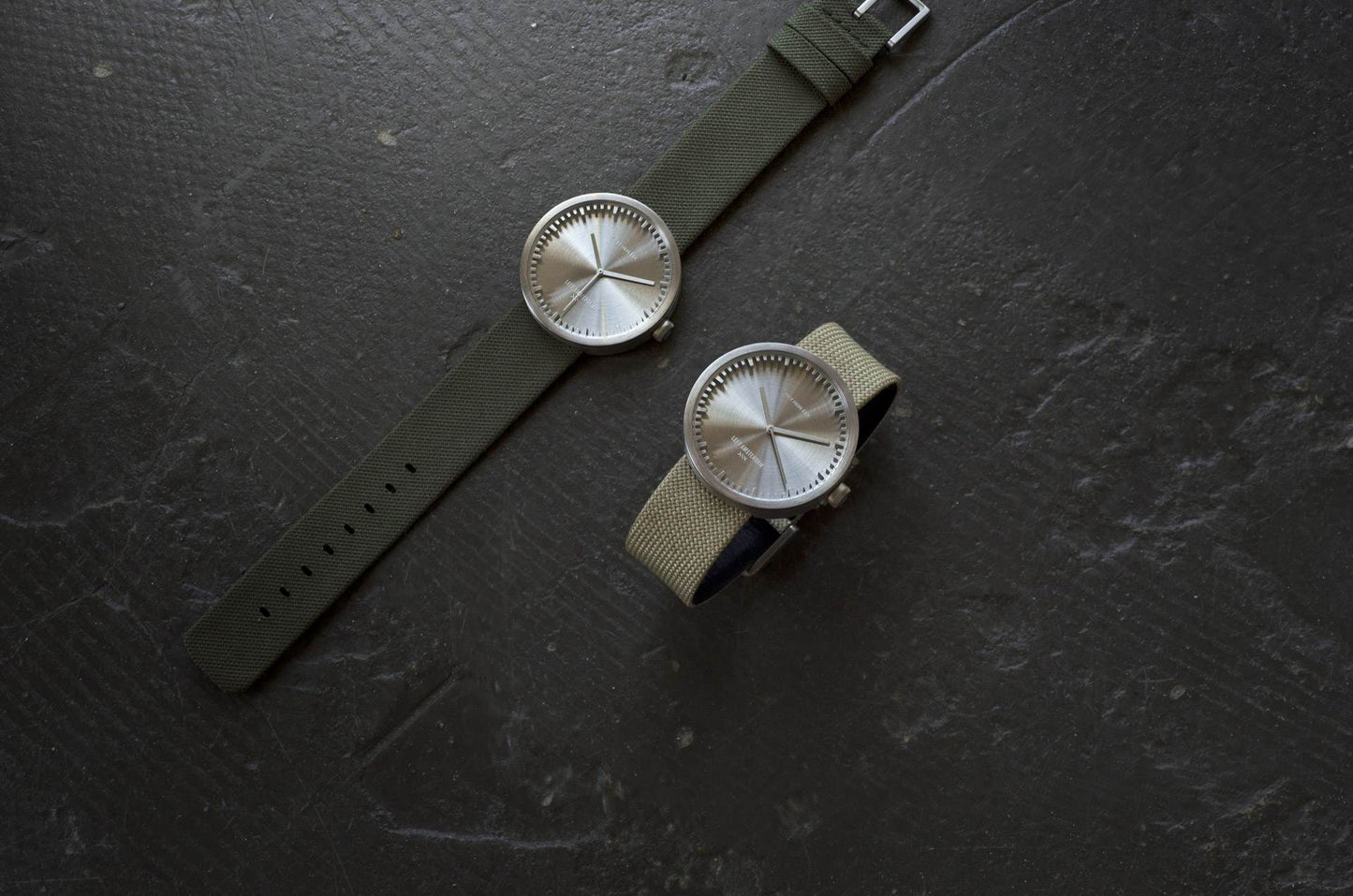 LEFF Amsterdam Tube Watch D42 Stainless Steel Case Green Cordura-Leather Strap