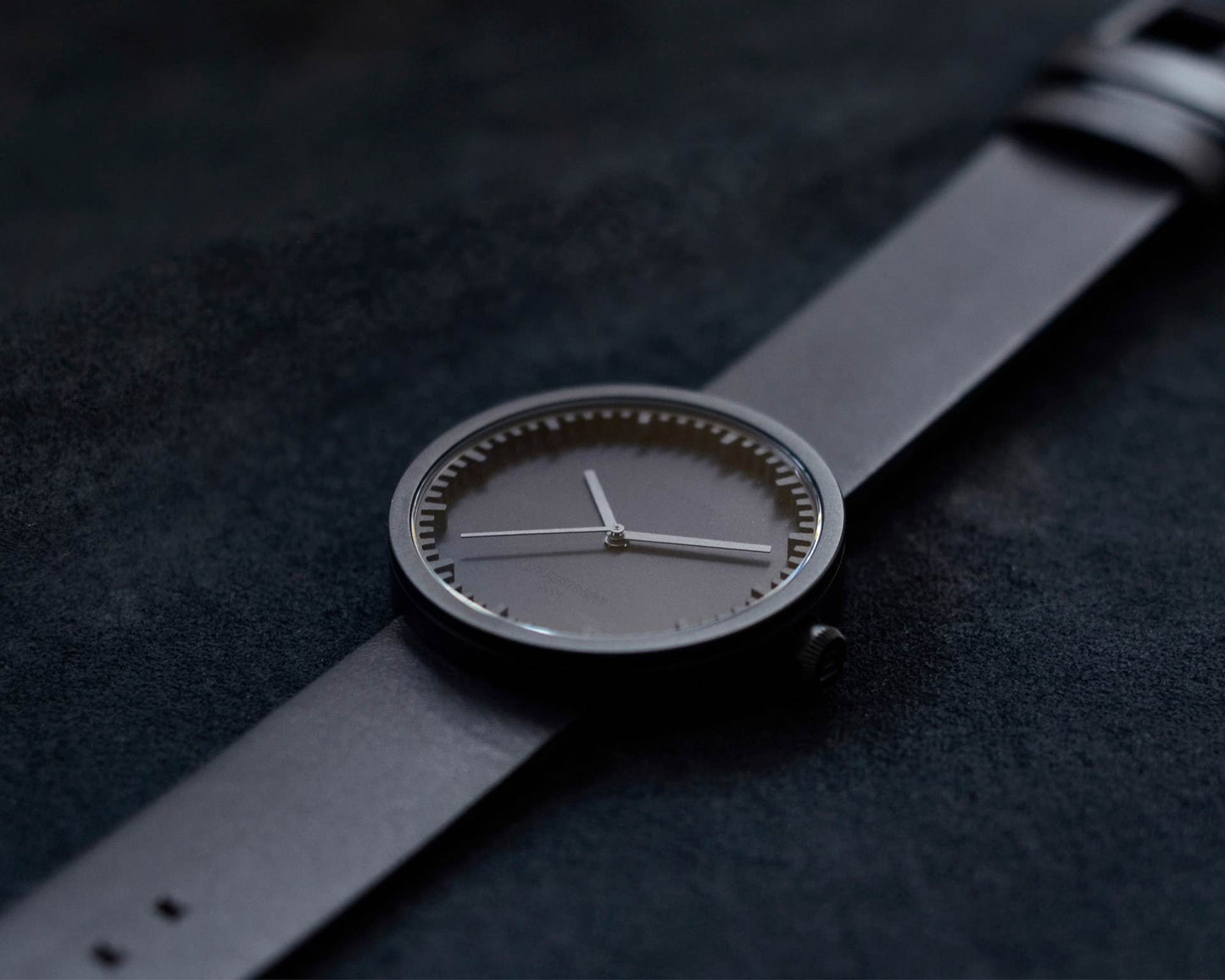 LEFF Amsterdam Tube Watch D42 Black Case Black Leather Strap